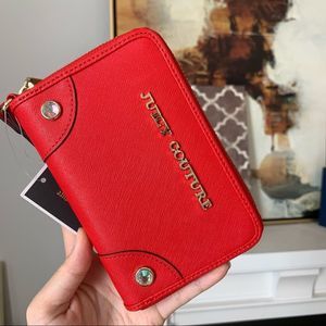 NWT Juicy Couture Wristlet Zip around Wallets For Women Red leather